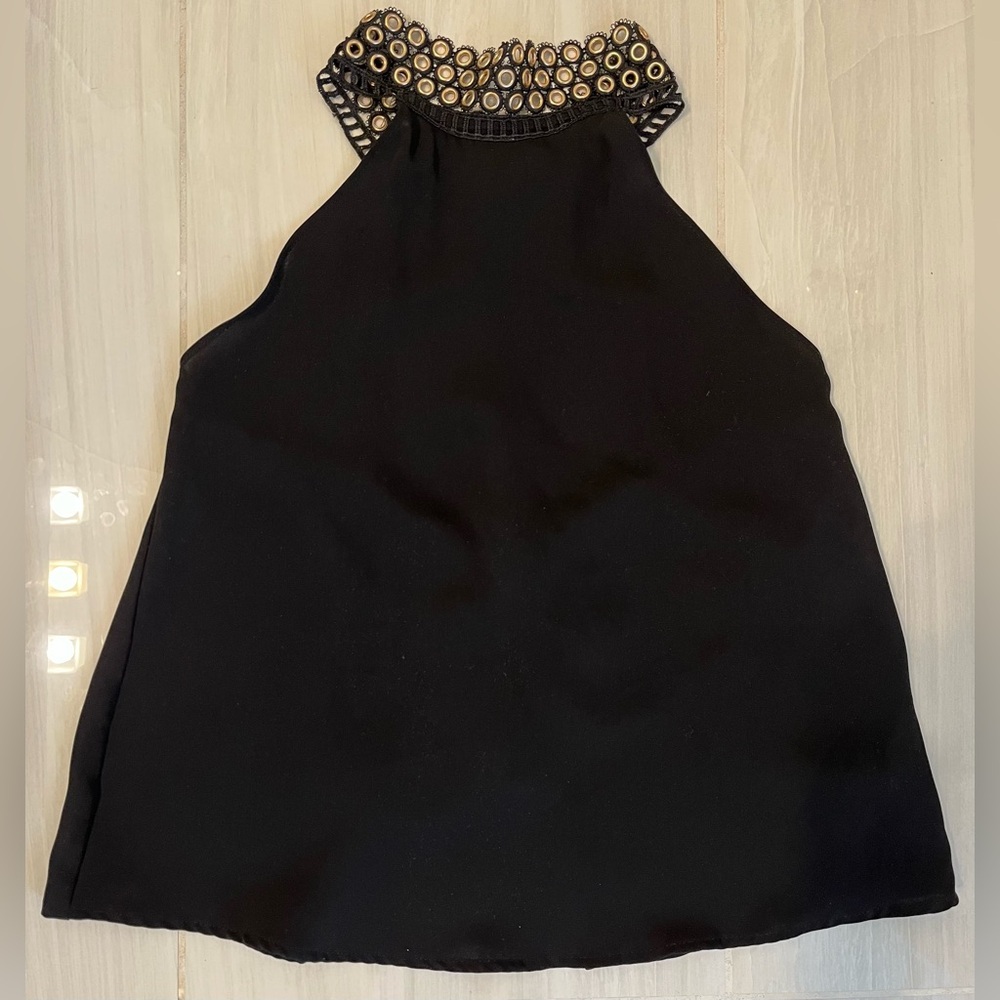 NWOT Zara Gold Metal Detail Collar Backless Black Halter Top